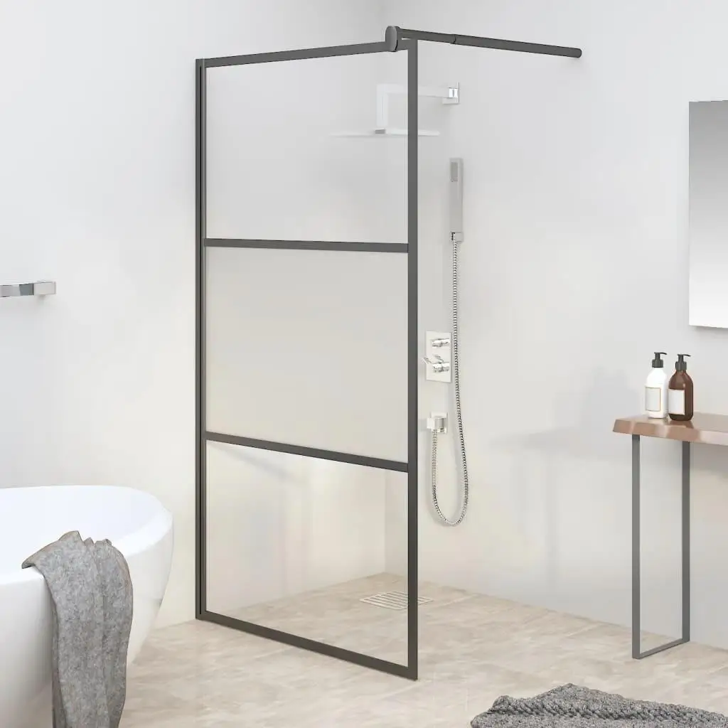 45.3x76.8 Walk-In Shower Wall - Half Frosted ESG Glass with Black Frame