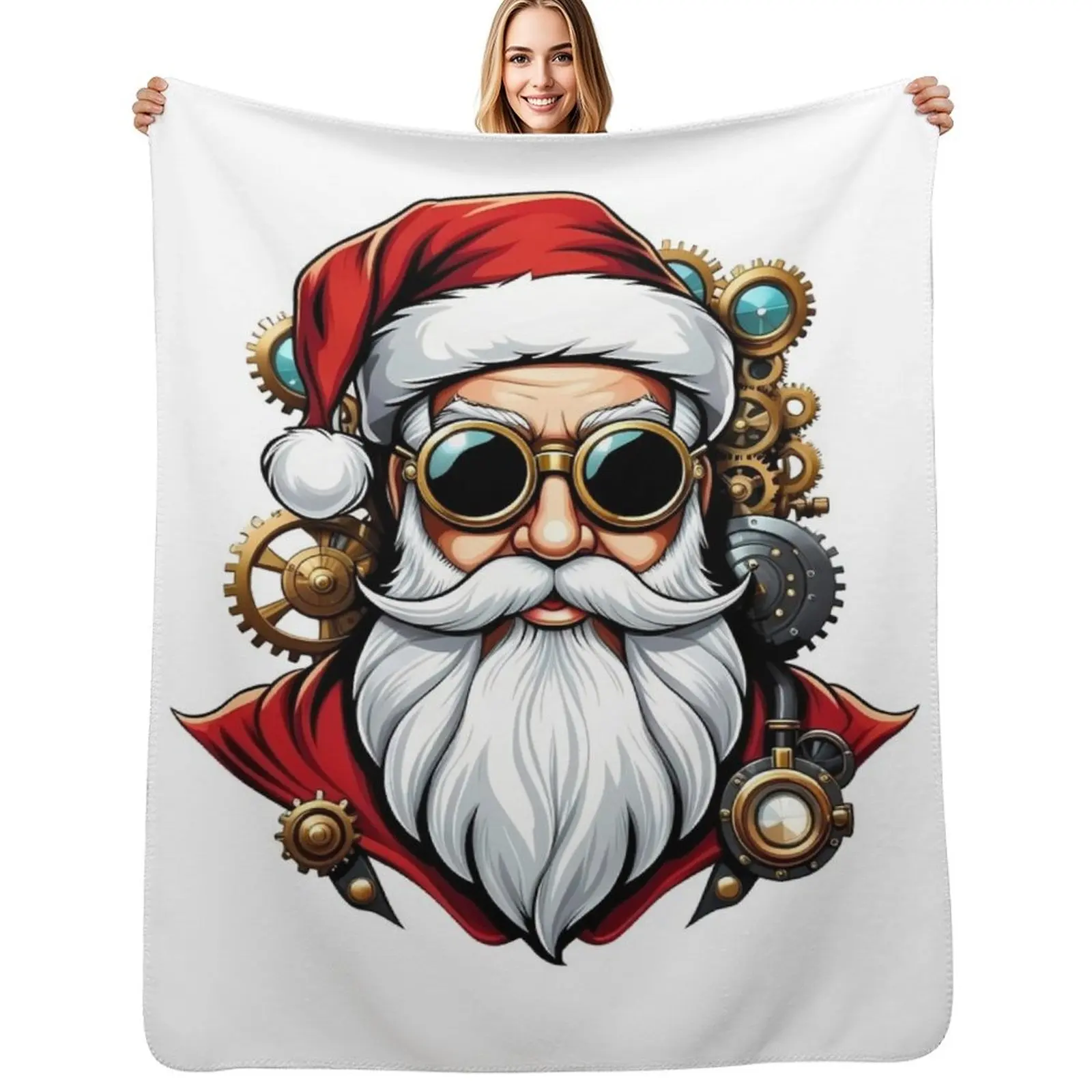 

Steampunk Santa Claus Face Steam Punk Christmas Xmas Throw Blanket Travel Luxury Weighted Blankets