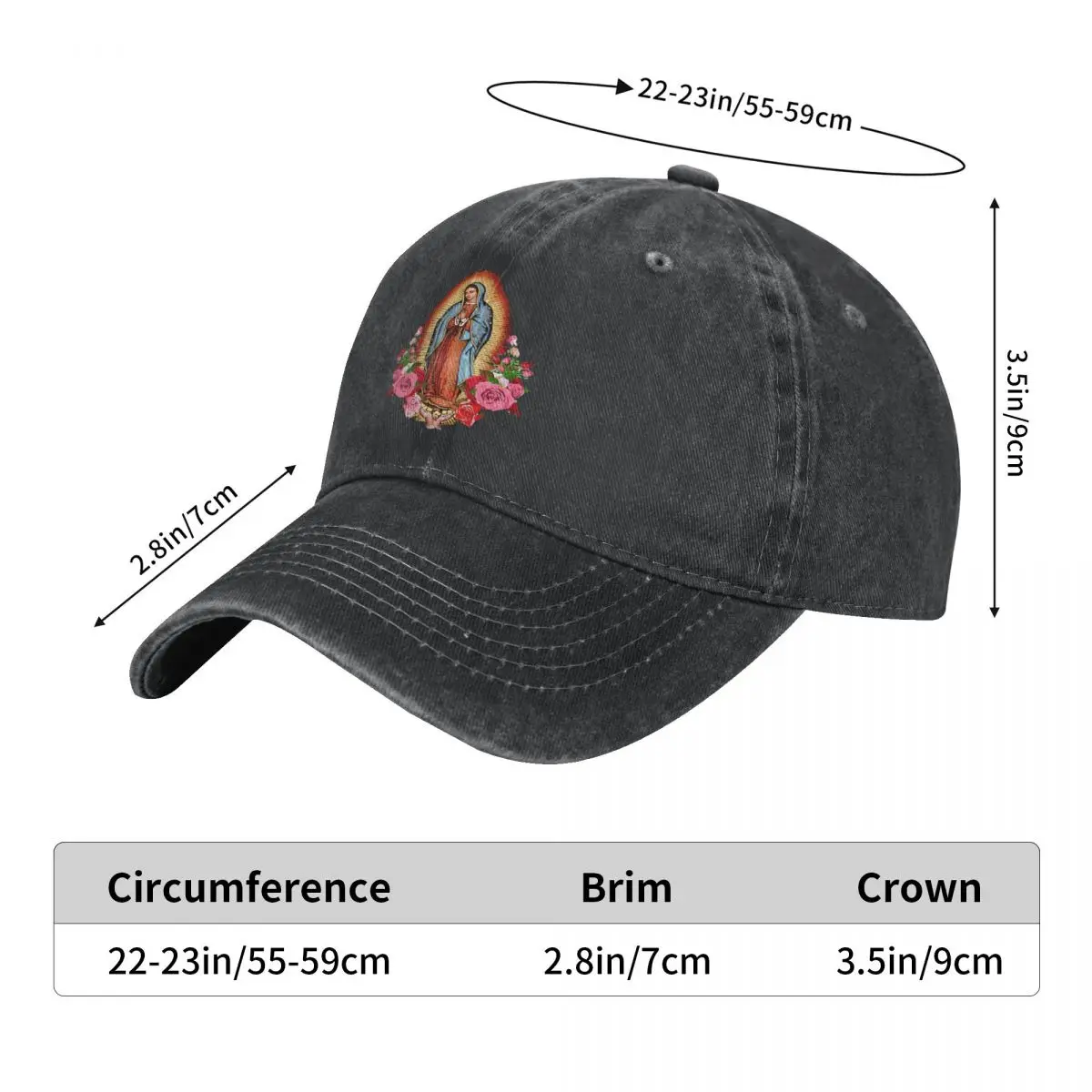 La Virgen De Guadalupe Unisex Baseball Cap Washed Cotton Cap Vintage Casual Outdoor Sports Hat