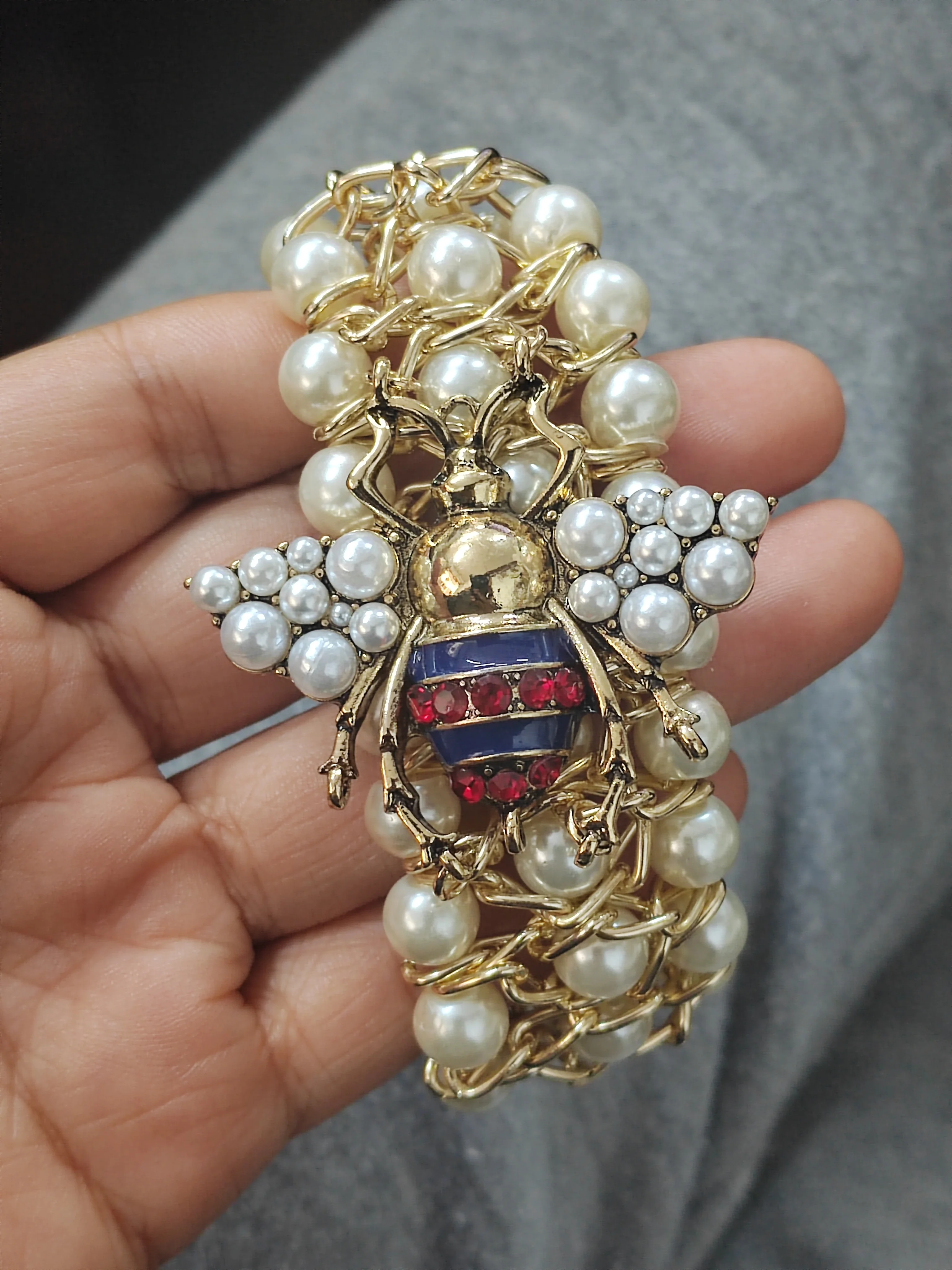 Vintage Statement Lion Pearl  Bracelet Jewelry For Women