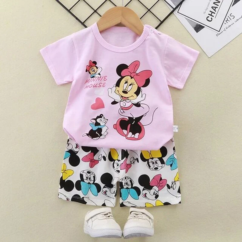 2024 Baby girls clothes Summer Children's Short Sleeved Suit Girls T-shirt + Shorts Outfits Disney 0-3Age