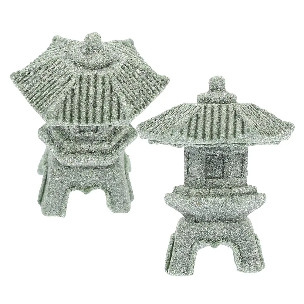 2 pezzi di decorazione leggera a torre giapponese, mini statua in miniatura con ornamento per pagoda da giardino Zen