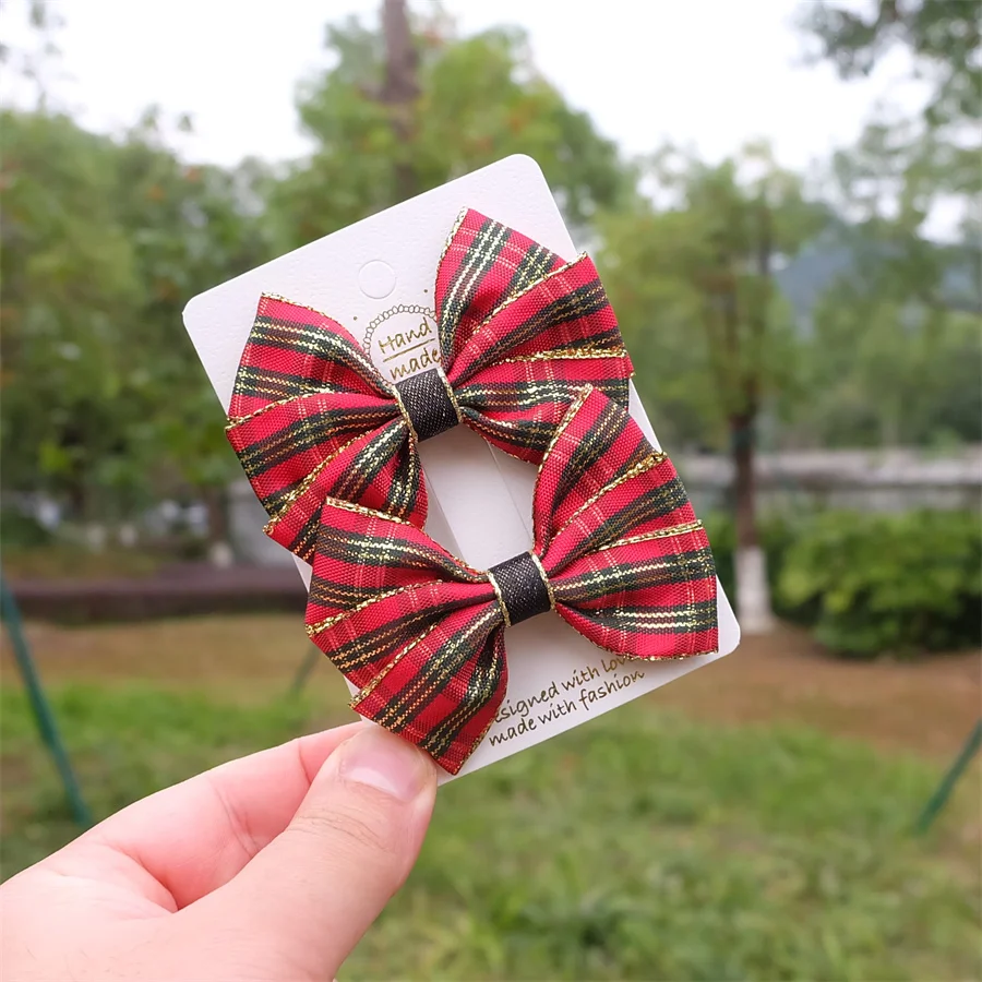 Christmas Plaid Hair Bow Clip For Girls Baby Kids Barrette Children Hair Accessories Butterfly Hairpin Fashion Headwear Top Clip