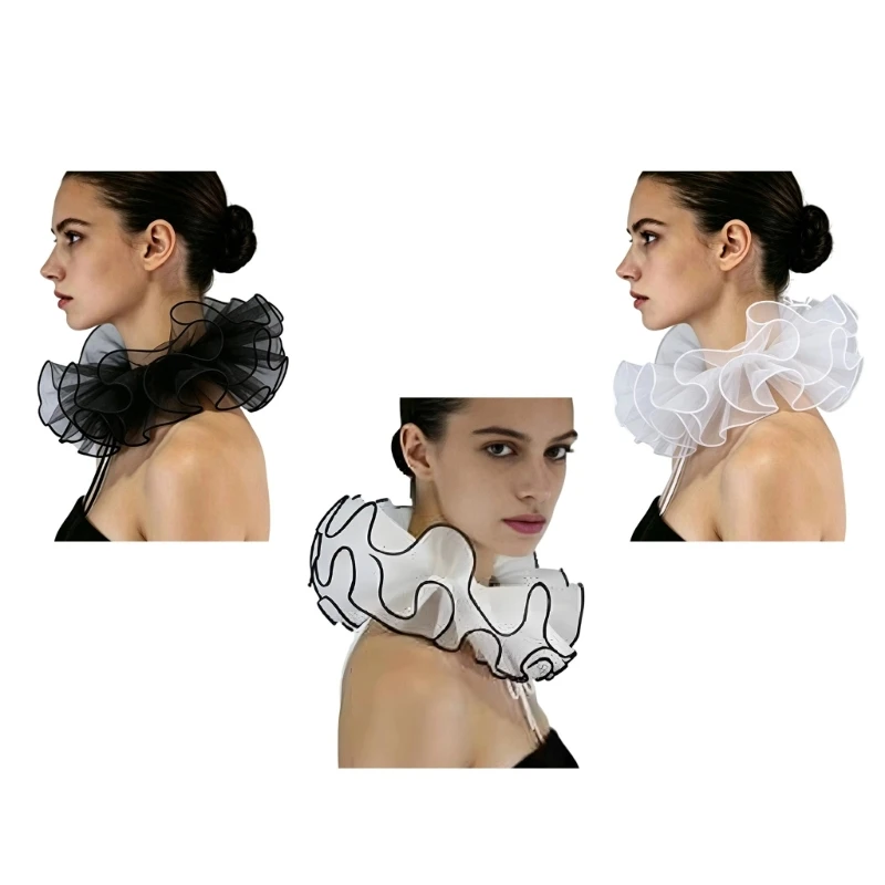 DXAE Organza Ruffle Collar Detachable Neckwear for Stage and Cosplay Parties