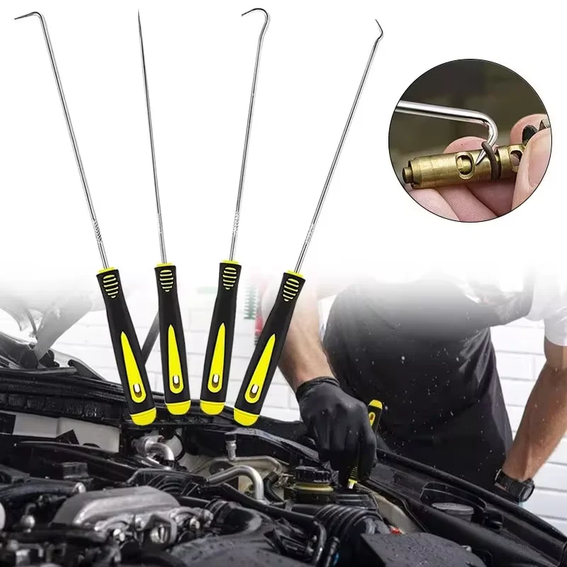 4Pcs Metal Oil Seal Puller Hook Pick Set, O-Ring Gasket Remover Screwdrivers, Auto Oil Seal Disassembly Repair Hand Tools