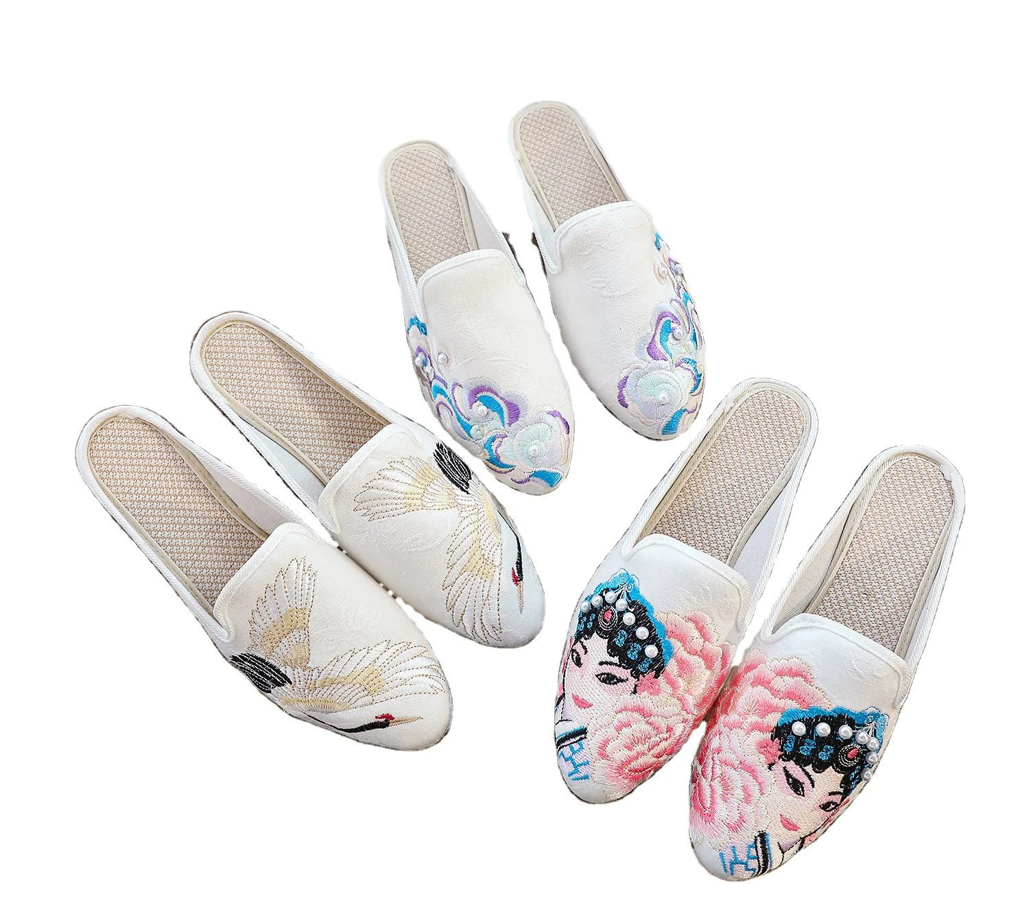 Unique Ethnic Cotton Slipper Pointy Fashion Chinese National Style Embroidered Cloth Shoe Women Oriental Trend Shoes