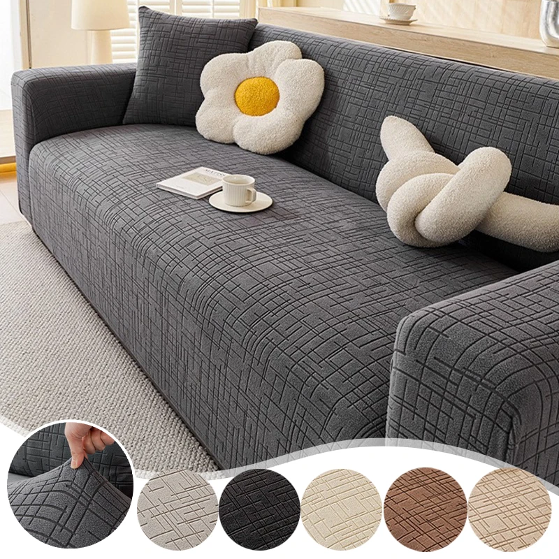 

Four Seasons Jacquard Sofa Cover Stretch Elastic Non Slip Cover Solid Color Thickened Protector for Living Room 1/2/3/4/5 Seater