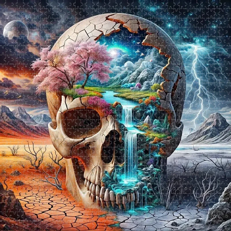 

Skull Lightning Sky Landscape 1024 PCS Jigsaw Puzzles Challenging Family Activity Games for Gameroom Bedroom Livingroom
