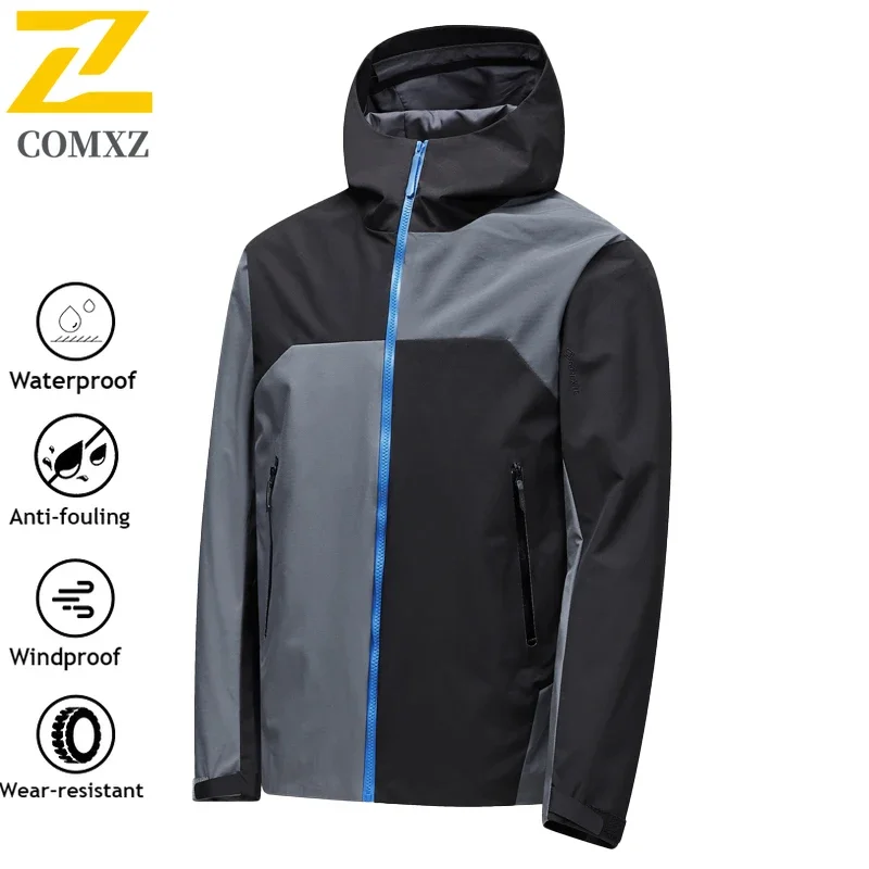 

Outdoor Rainproof Jacket Men's Fly Fishing Camping Soft Shell Waterproof Windproof Windbreaker Trendy Ski Splicing Hooded Coat
