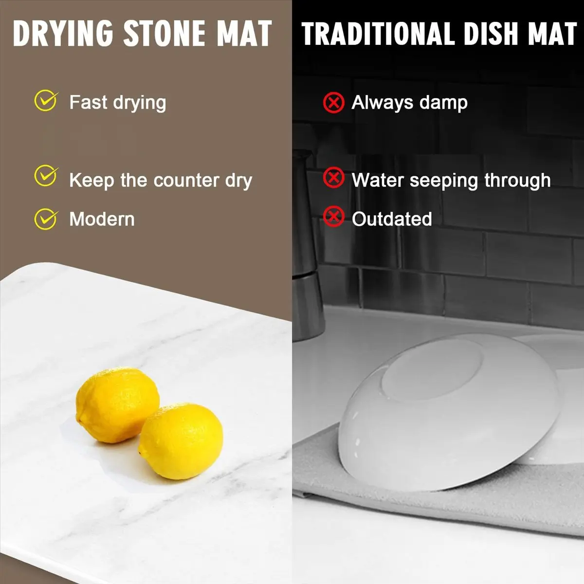 Lively- Stone Drying Mat for Kitchen Counter, Super Absorbent, Heat Resistant Dish Drying Mats, Tableware Mat