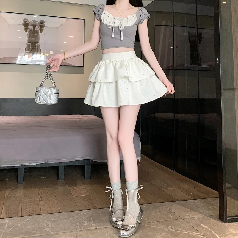 Dance Skirt for Women High Waist White Halfskirt Sweet Mini Skirt Women Kawaii A Line Short Skirts Woman 2025 Summer