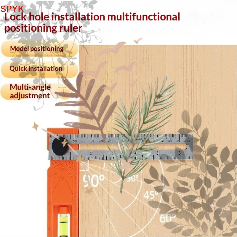 Woodworking Lock Hole Installation Locator: Ruler Multi Angle Foldable Marking Gauge Depth