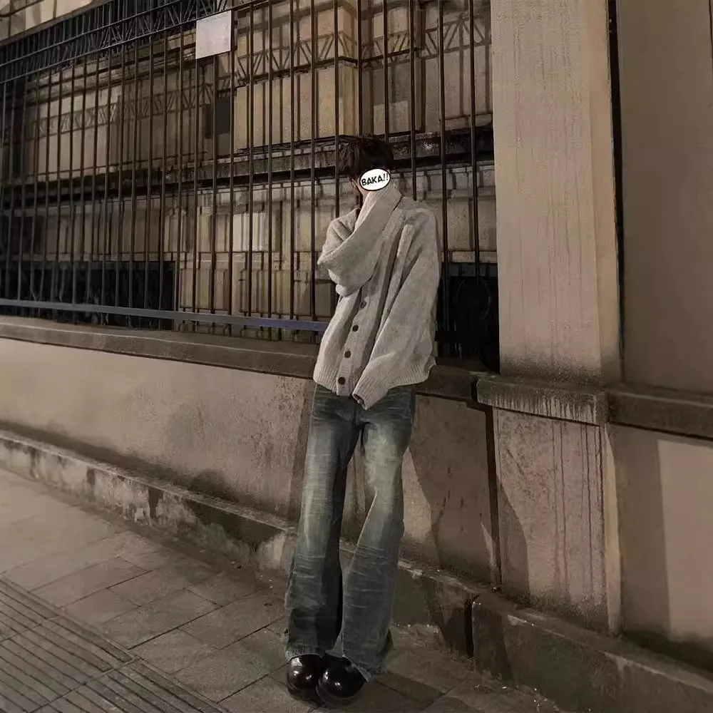 Unisex Autumn Winter Knitting Cardigan Outerwear V Neck Sweater Vibe Man Women Knitting Sweater Jacket