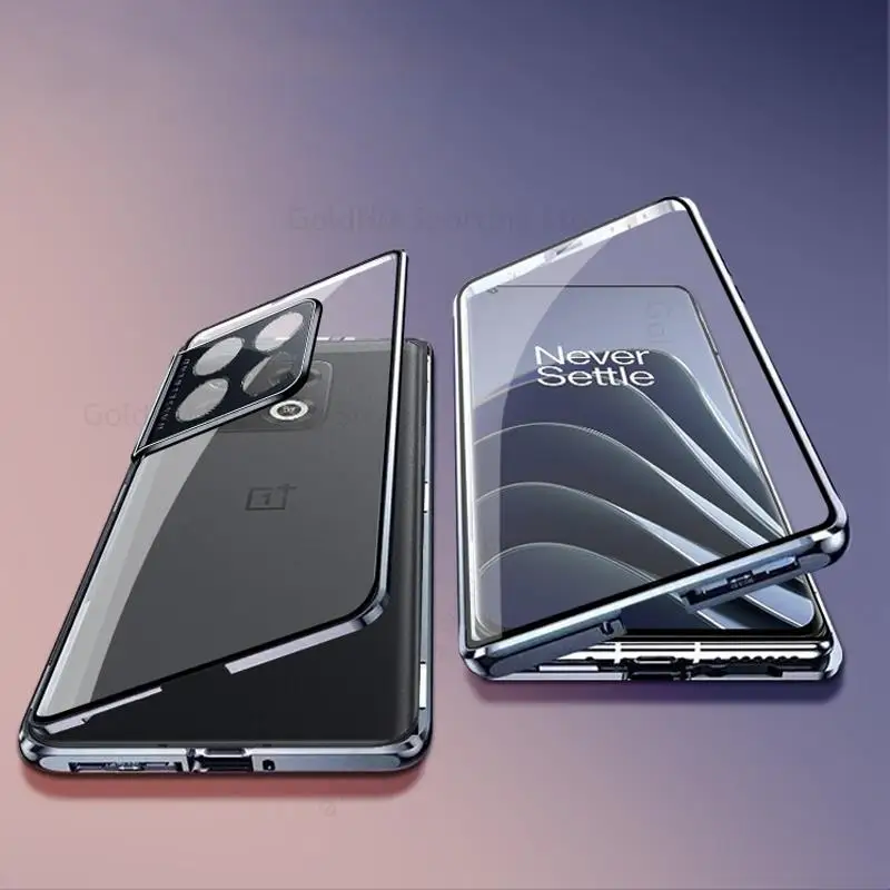 For OnePlus 10 Pro Magnetic Adsorption Tempered Glass Phone Case For One Plus 10 Pro 360 Double-Sided Protector Film Flip Cover
