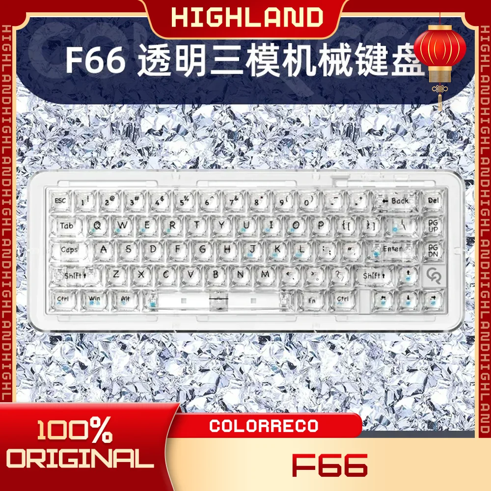 Colorreco คีย์บอร์ดเชิงกล F66 3โหมดแป้นพิมพ์ไร้สายโปร่งใส66คีย์2.4G บลูทูธร้อนสลับคีย์บอร์ดที่กำหนดเองของขวัญ