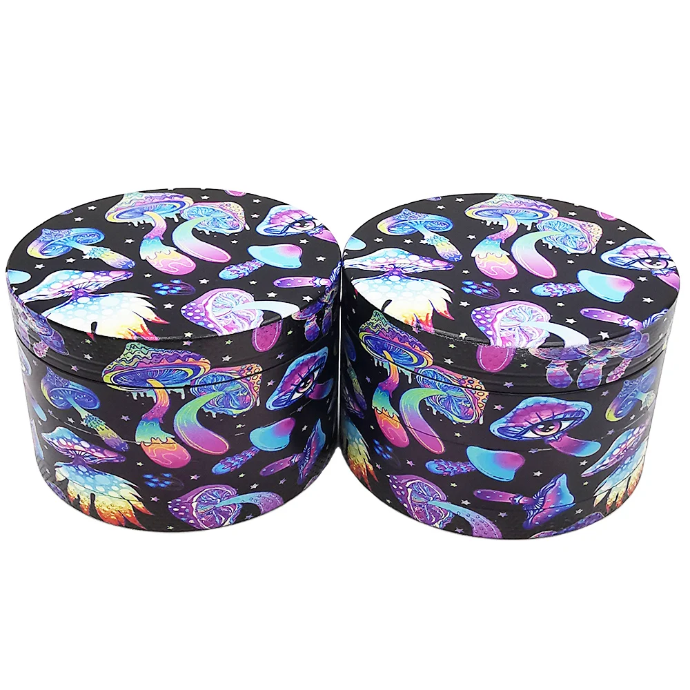 Newest 60MM 63MM Mushroom Pattern Grinder Metal Big Size 4 Layers DIY Tools Spices Grinder Metal Crusher Lucky Tree Wholesale