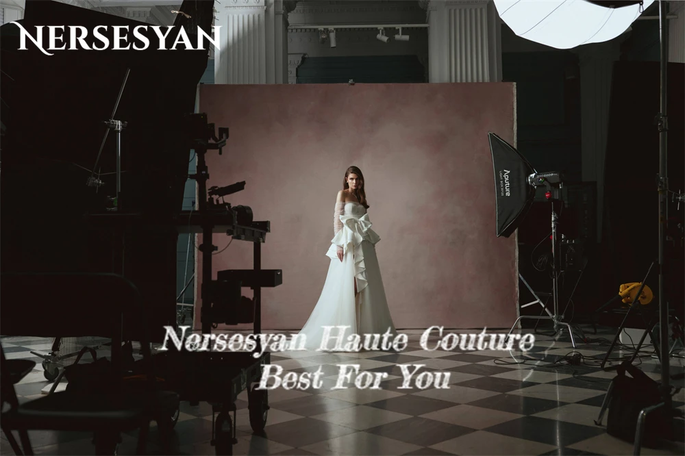 Nersesyan-Backless Off Shoulder Vestidos De Casamento, Arco A-Line, Ruffles, Side Slit Plisses, Vestidos De Noiva, Pure Backless, Vestido De Noiva De Luxo, 2 em 1