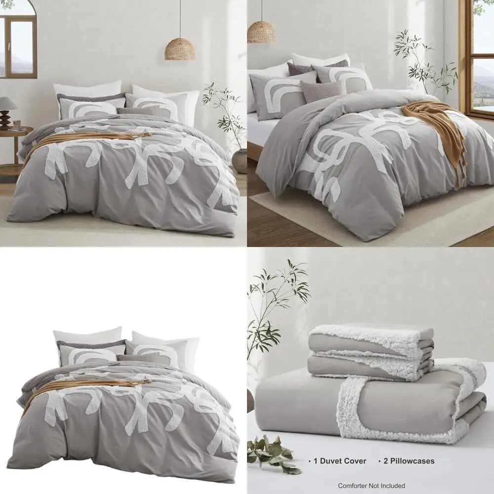 

Luxury Geometric Jacquard Boho Duvet Cover Set, 3-Piece Bedding, Grey, Full/Queen (90x90) for All Seasons