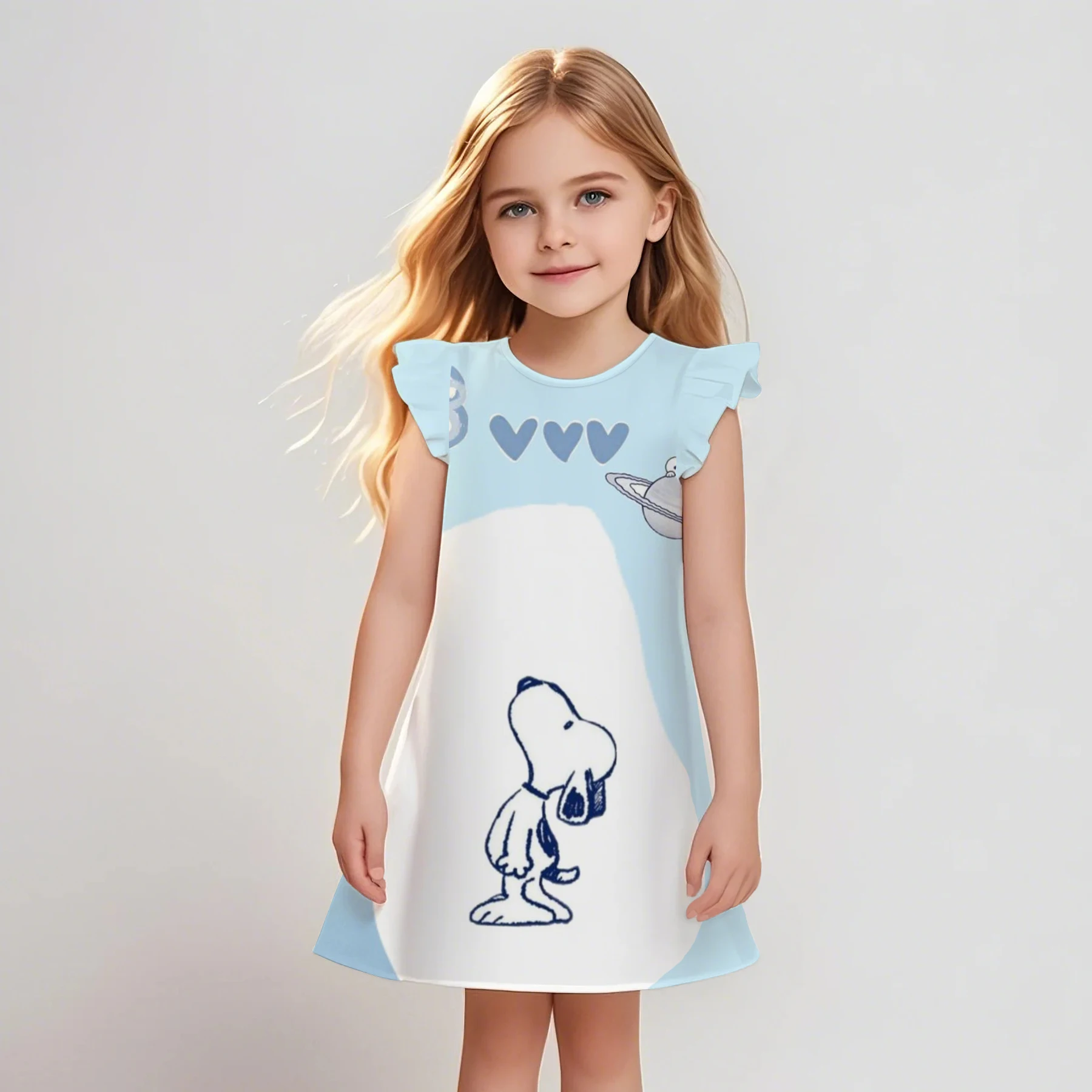 

Trend Snoopy Children's Crew Neck Flying Sleeve Dress 2025 Summer Polyester Fiber Lightweight Breathable Fashion