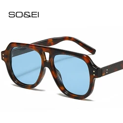 SO&EI Vintage Double Bridges Men Square Polarized Sunglasses Fashion Women Luxury Sun Glasses Trending Rivets Yellow Blue UV400