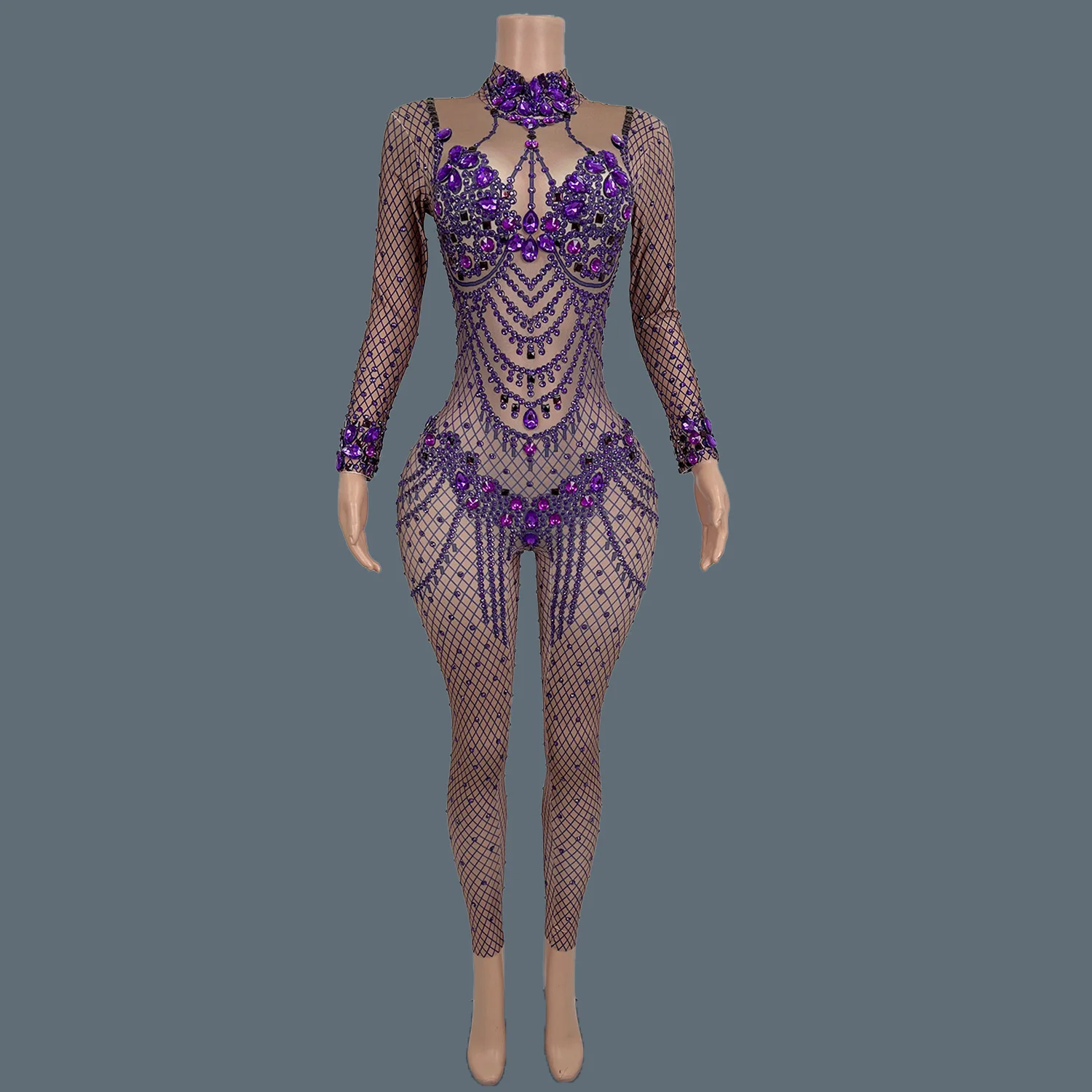 Sparkly Rhinestones Spandex Tight Fitting Jumpsuit Women Sexy Dance Performance Show Costume Club Stage Nigjt Party Outfit Huiyi