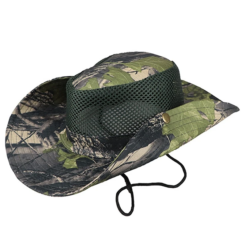 Outdoor Summer Enlarge Wide Brim Breathable Mesh Bucket Hat Tactical Military Camouflage Print Cap Hiking Fisherman Beach Sunhat