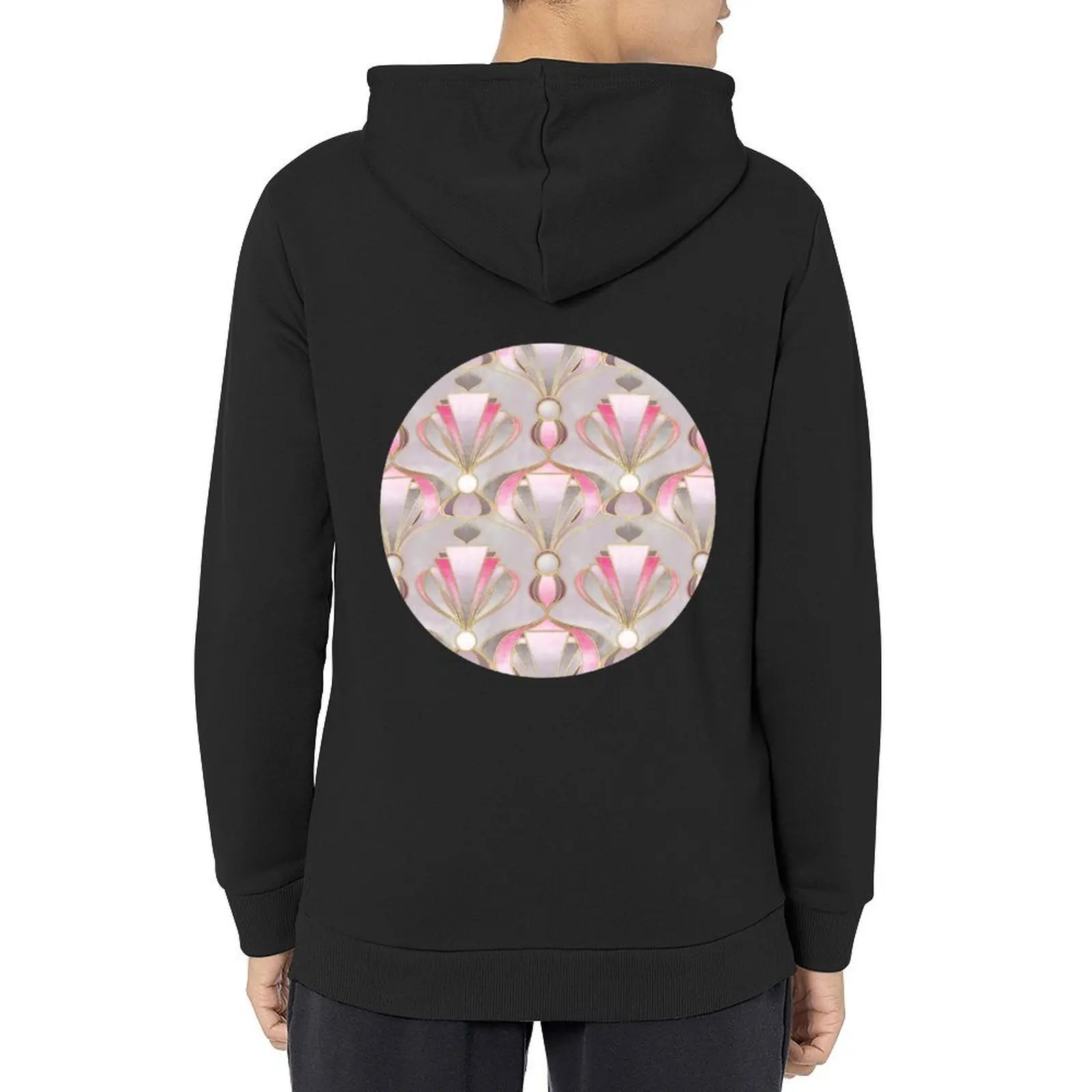 

Rose Pink, Grey & Gold Art Deco Pattern Hoodie men's winter sweater autumn clothes men's oversize hoodie