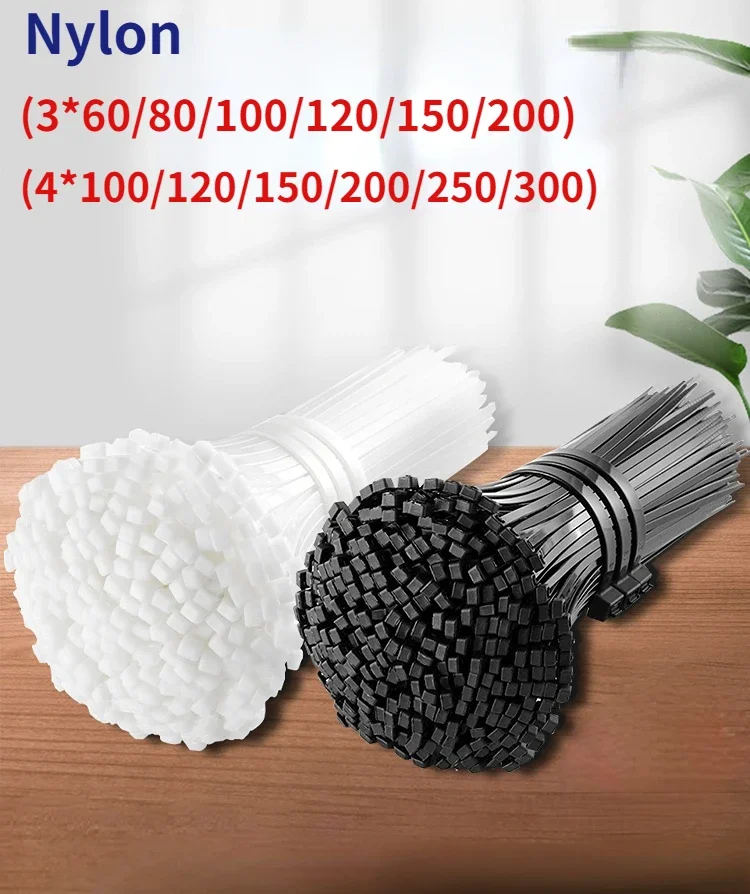 

3M 4M 50/PCS Self-locking Plastic Nylon Cable Ties Black White Cable Ties Grommets Cable Ties Zip