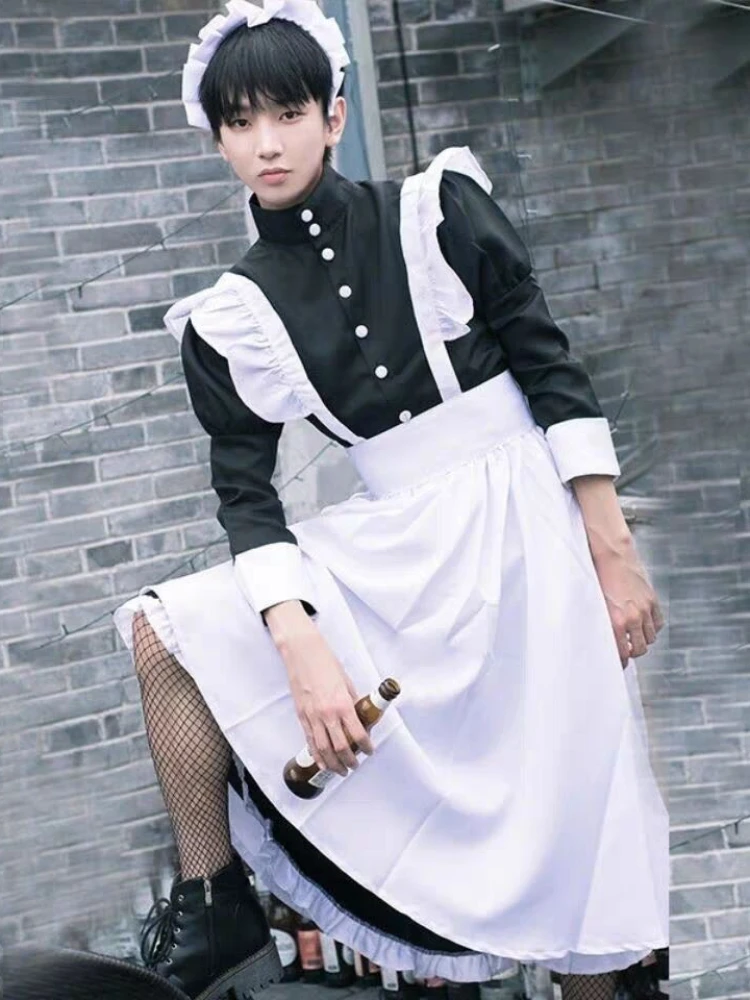 CP5XL Vintage Black White Maid Lolita Outfit Anime Theme Cafe Workwear Cosplay Waitress Costumes Bow Ties Chemise Babydoll Cloth