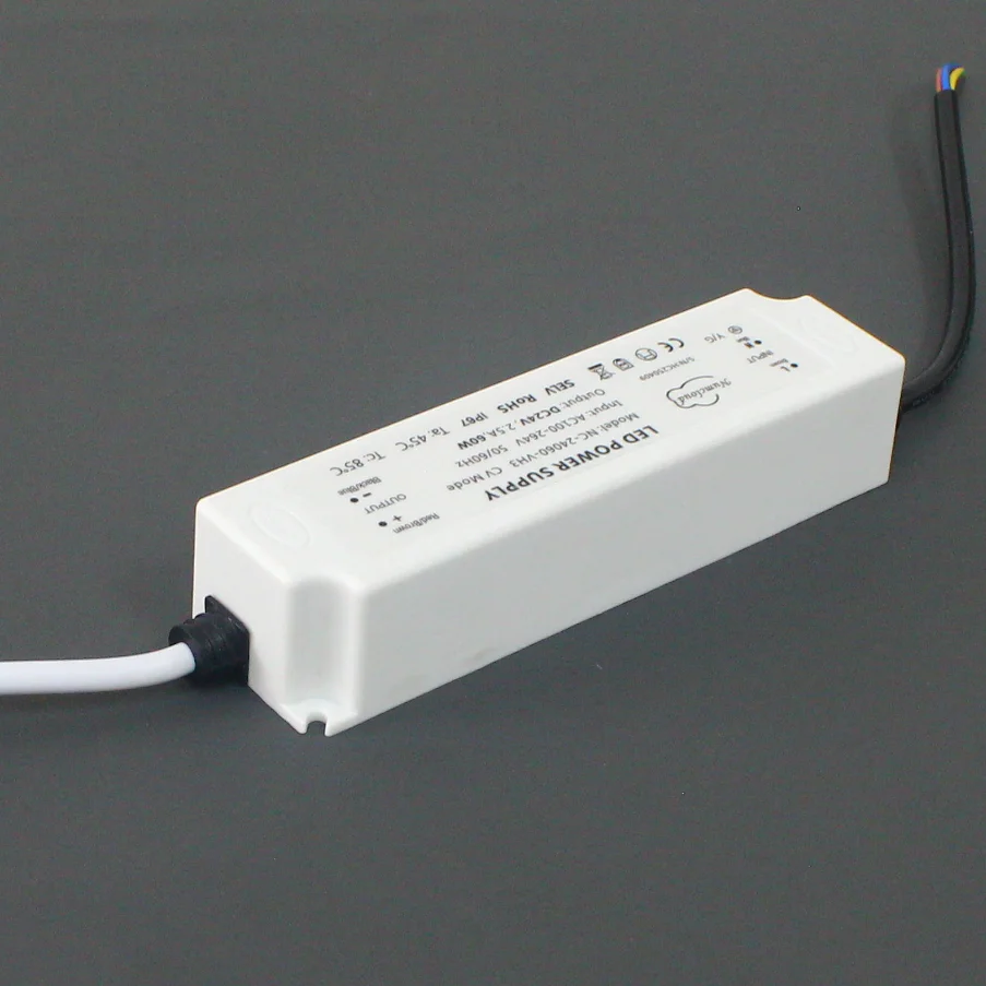 C.V DC12V/24V 60W LED driver switching power supply lighting transformer waterproof IP67 universal AC100-265V,Plastic shell
