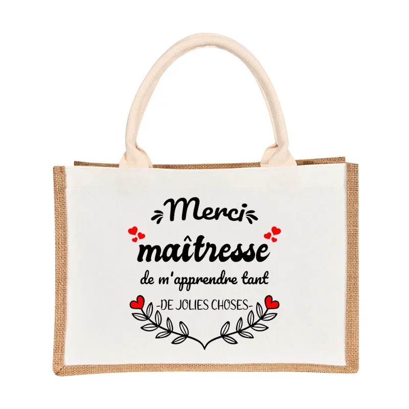 

Merci Maitresse Cadeau Ecole Jute Tote Bags Burlap Tote Bag Bachelorette Bridal Party Girl Trip Gifts Canvas Shopping Bag