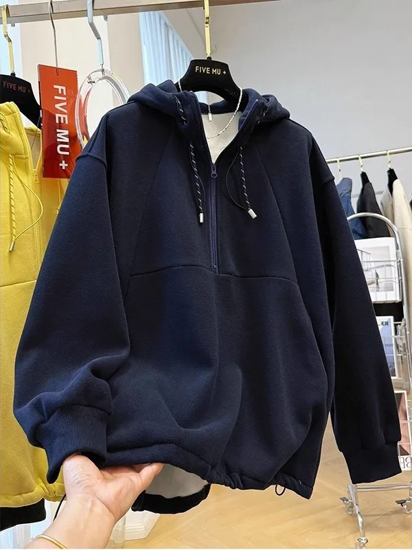 

plus Size 300 Pou American Lazy Sle Hoodie Pure Cotton Thiened Fce Loose All-Match Outerwear for Men And Women