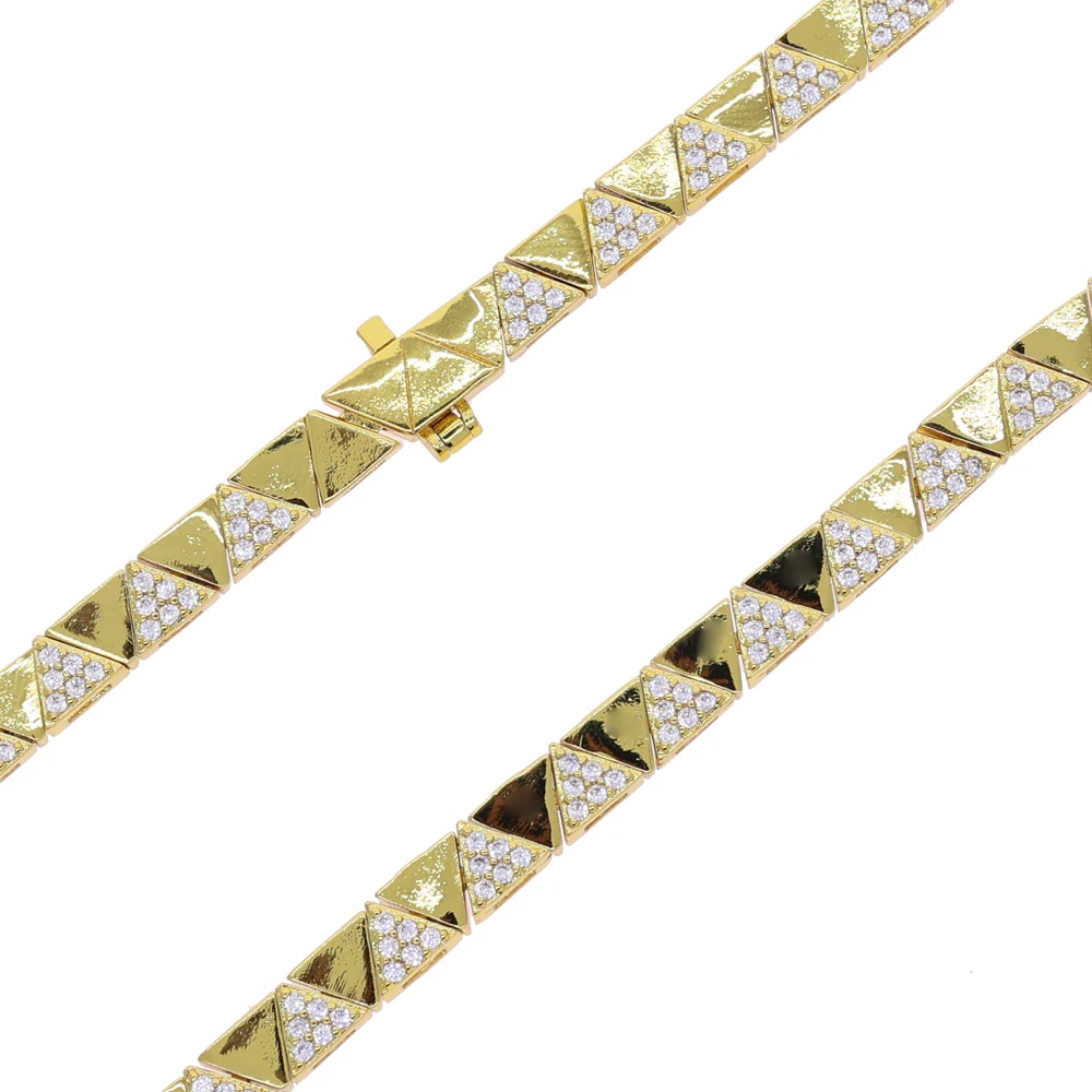 Classic Triangle Charm Link Chain Bracelet Geometric 5A Cubic Zirconia Gold Color Fashion for Party Engagement Jewelry