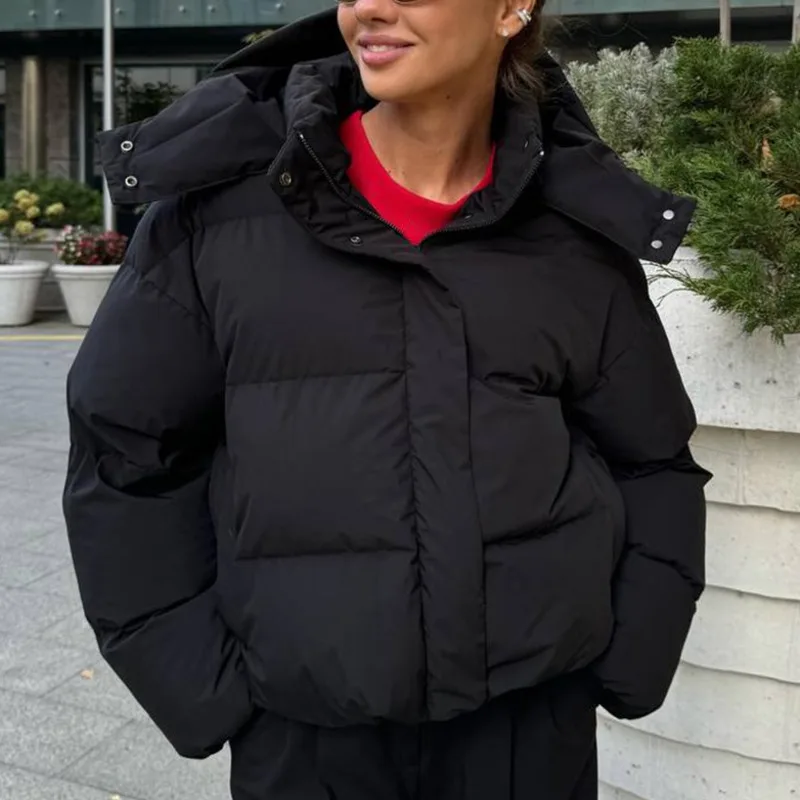 HKSH 2025 冬新作 レディース 中綿ジャケット フード付き ジップボタン 無地 多用途 エレガント カジュアル 暖かい パデッドコート HK14919