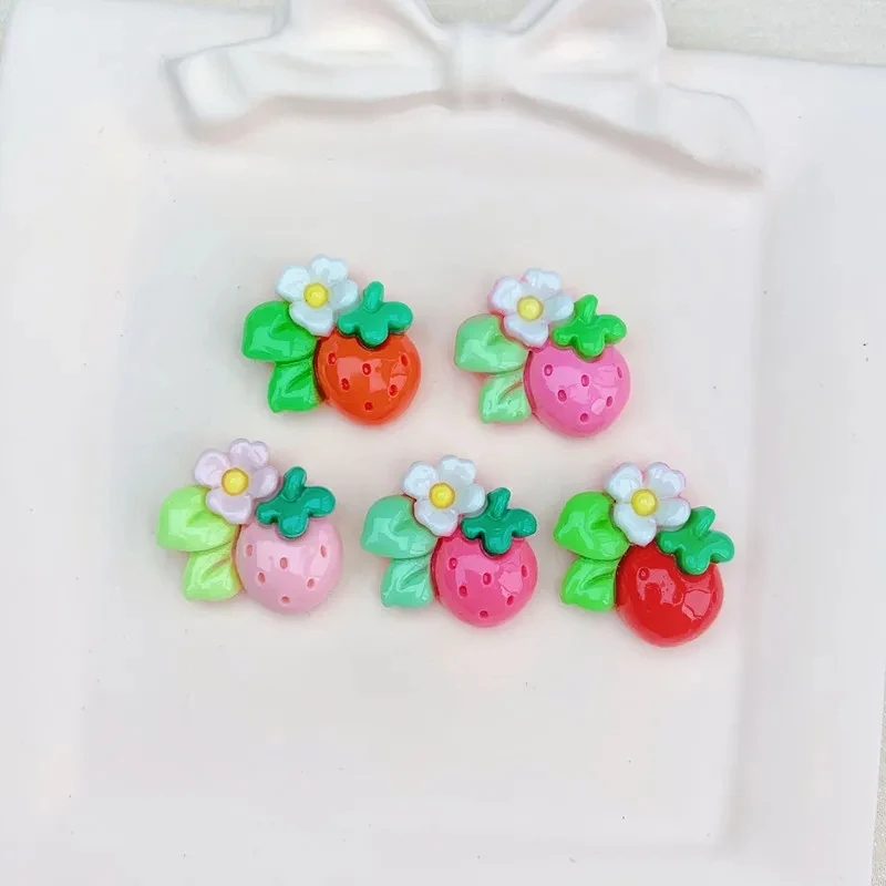 10Pcs Kawaii Cute Strawberries Resin DIY Shoes Hat Icebox Barrette Mobile Phone Case Scrapbook Cream Glue Flat Back Resin