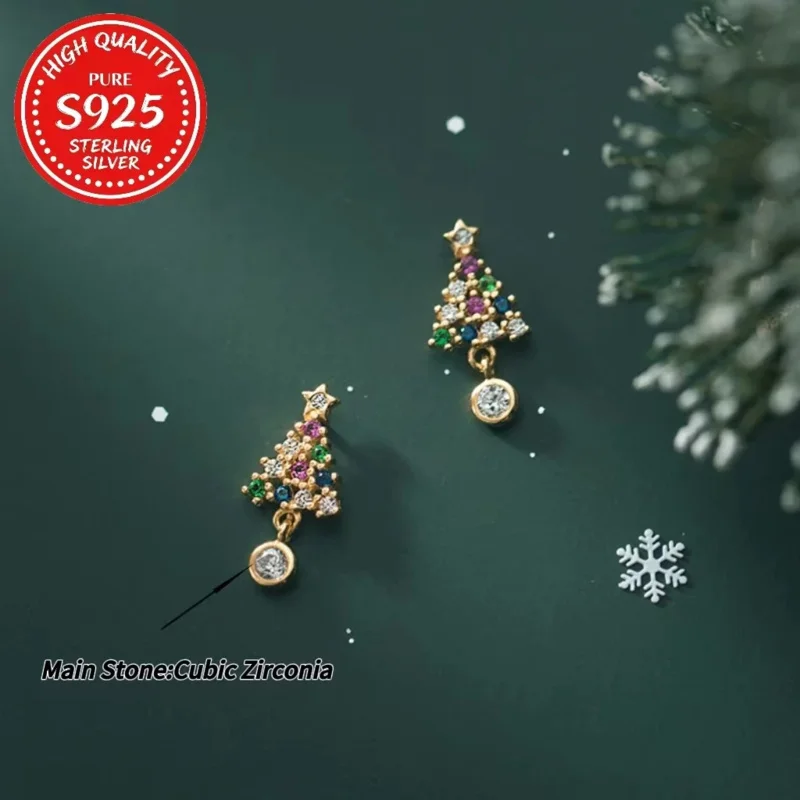 

Christmas Tree Star Earrings,S925 Sterling Silver Zirconia Dainty Studs,Hypoallergenic Jewelry Gift for Women,Elegant Ear Studs