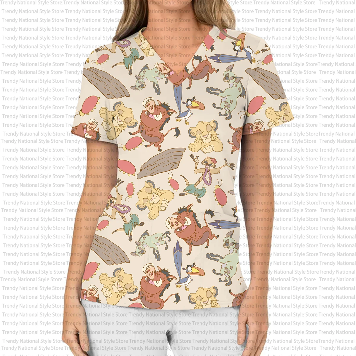 디즈니 심바 라이온 킹 프린트 치과 티셔츠 수술 가운 유니폼 간호사 뷰티 살롱 의료 수술 가운 신제품