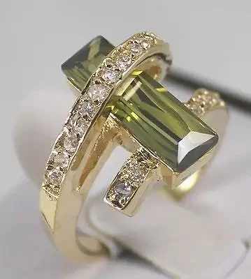 

Hot ' golden GOLD GP Jewelry olive green Crystal Ring Size :6 7 8 9