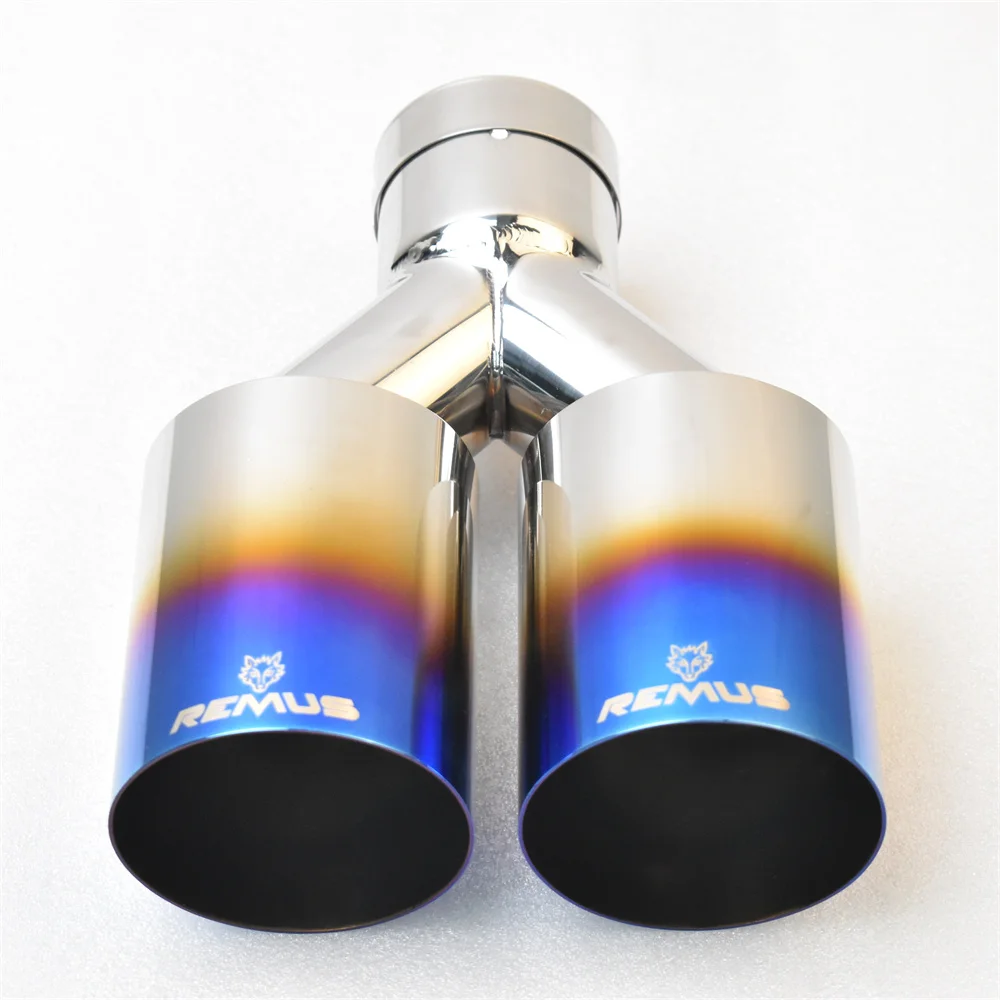 304 stainless steel automobile universal import double cylinder rear exhaust tailpipe blue muffler titanium alloy export stainle