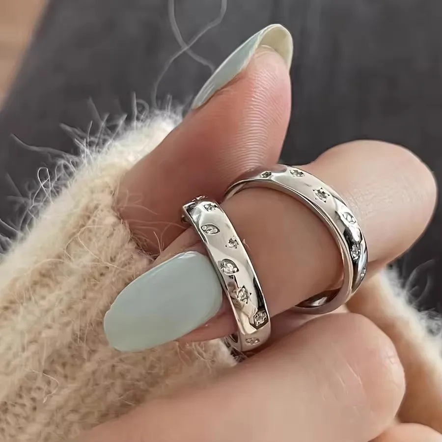925 Sterling Silver Rings for Women Couple Minimalist Handmade Simple Narrow Zircon Ring Fine Jewelry Gift Prevent Allergy