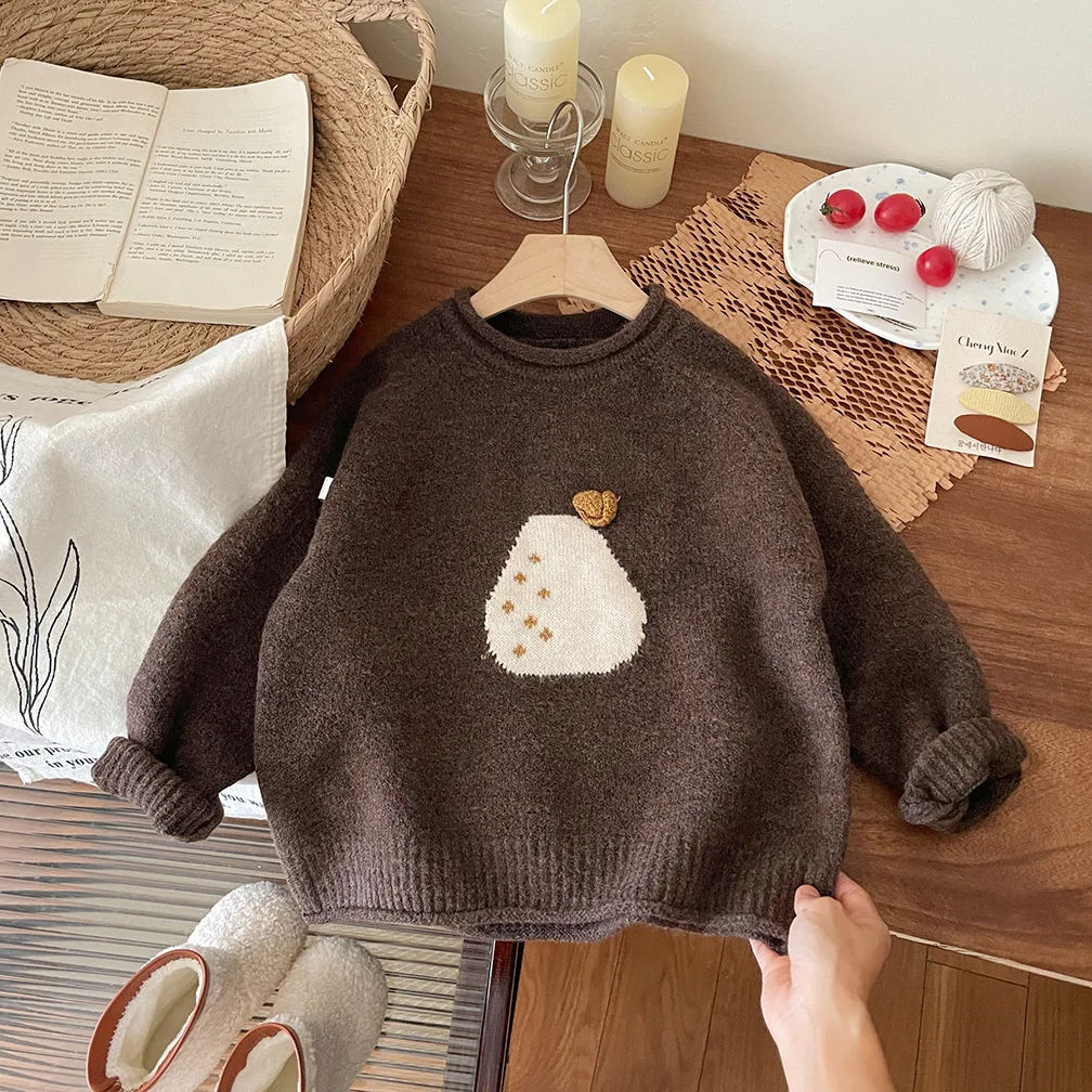 Girls' Sweater 2025 Autumn/Winter Style Pear Hook Flower Bottom Coat Korean Version Warm and Versatile Top