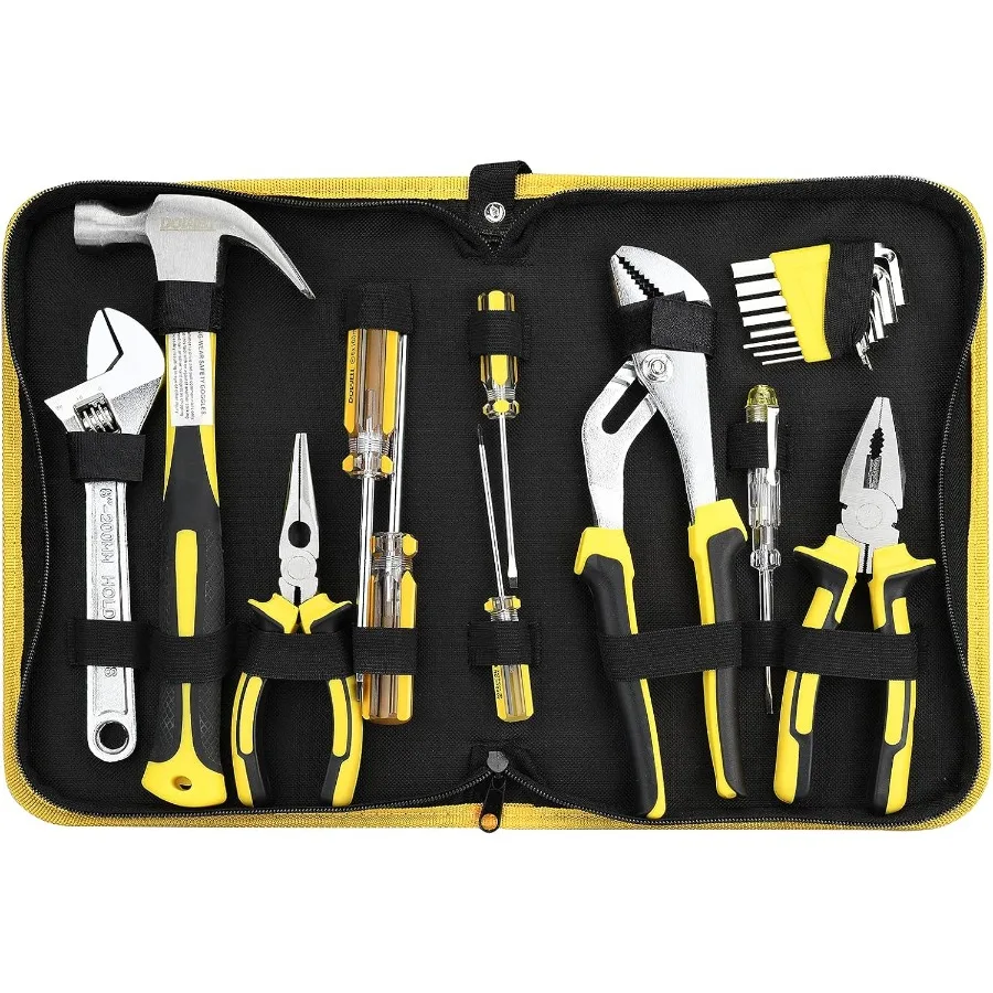Set Peralatan Rumah Tangga 19 Buah dengan Tang, Obeng, Kunci Hex, Kunci Inggris, dan Tas Penyimpanan untuk Perbaikan Rumah dan Proyek DIY