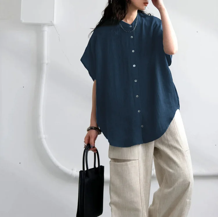 여성을 위한 새로운 니치 디자인 셔츠 여름 단색 루즈핏 편안한 캐주얼 배트윙 슬리브 탑 트렌디
