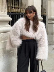 HH Women Winter Fashion O-Neck Long Sleeve Casual Loose Top Female Warm Faux Fur Pullover Sweatshirts Streetwear 2 Color