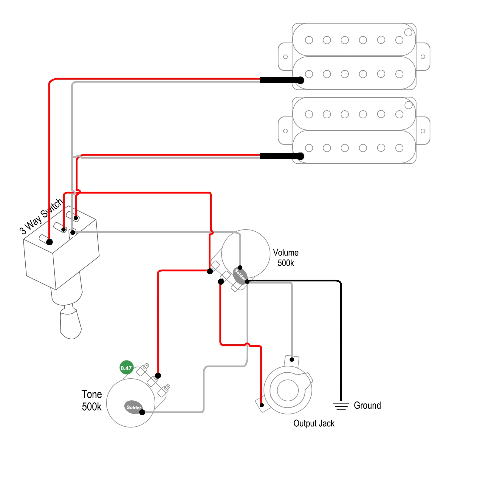 3-way Toggle Switch + 500k Pots + Wiring Harness for LP 2 Humbucker Guitar with 3 Colors