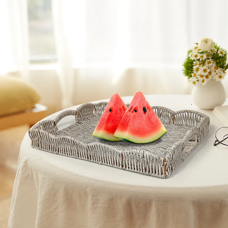 Home Modern Minimalist Rattan Like Storage Basket Desktop Woven Sundries Basket Living Room Fruit Bread Tray For Organizing