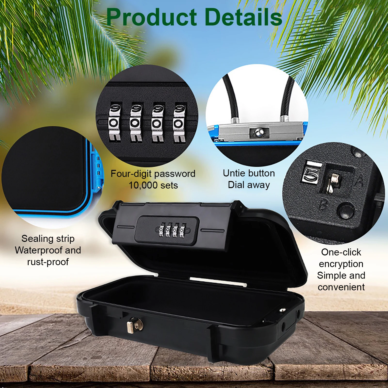 Travel Safe Box Large Code Waterproof Key Lock Box Portable Lockbox with Removable Cable Handle Outdoor Organizer