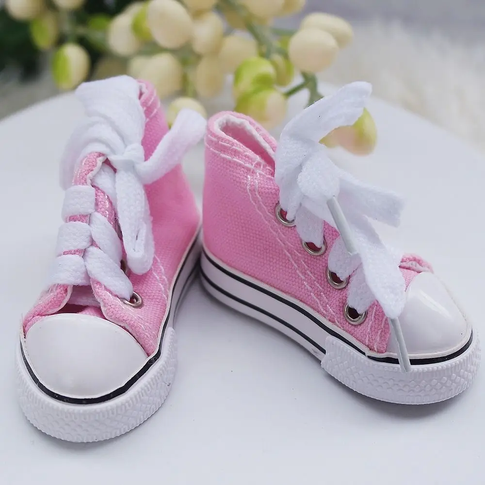 Zapatos de muñeca BJD 1/3, zapatos hechos a mano de 7,5 CM para muñecas, Mini cordones de lona, casa de juegos, accesorios de vestir, juguete para regalo para niños