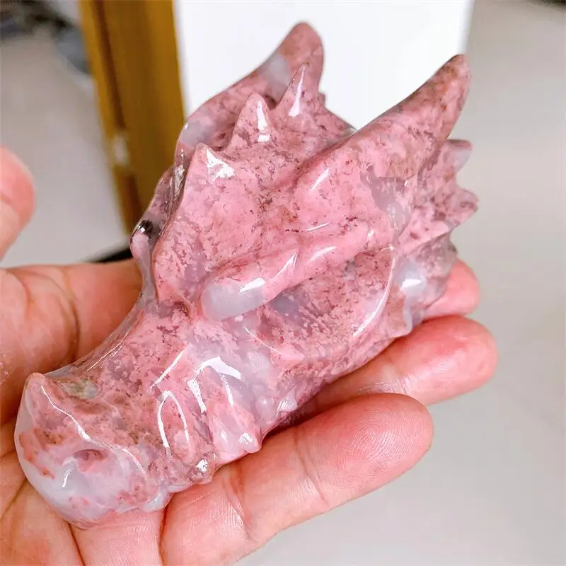 

Natural Agate Dragon Skull Carving Fashion Home Decoration Healing Crystal Powerful Energy Wicca Decor Gift 1PCS