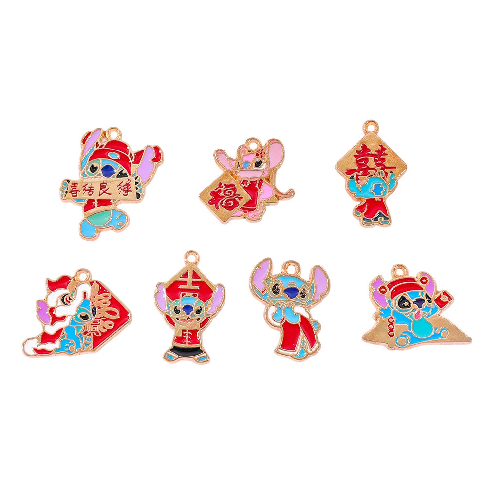 Juego de 10 Piezas de Dijes de Metal Esmaltado con Diseño de Stitch y Ángel para Hacer Pulseras, Collares, Pendientes y Accesorios de Decoración Festiva